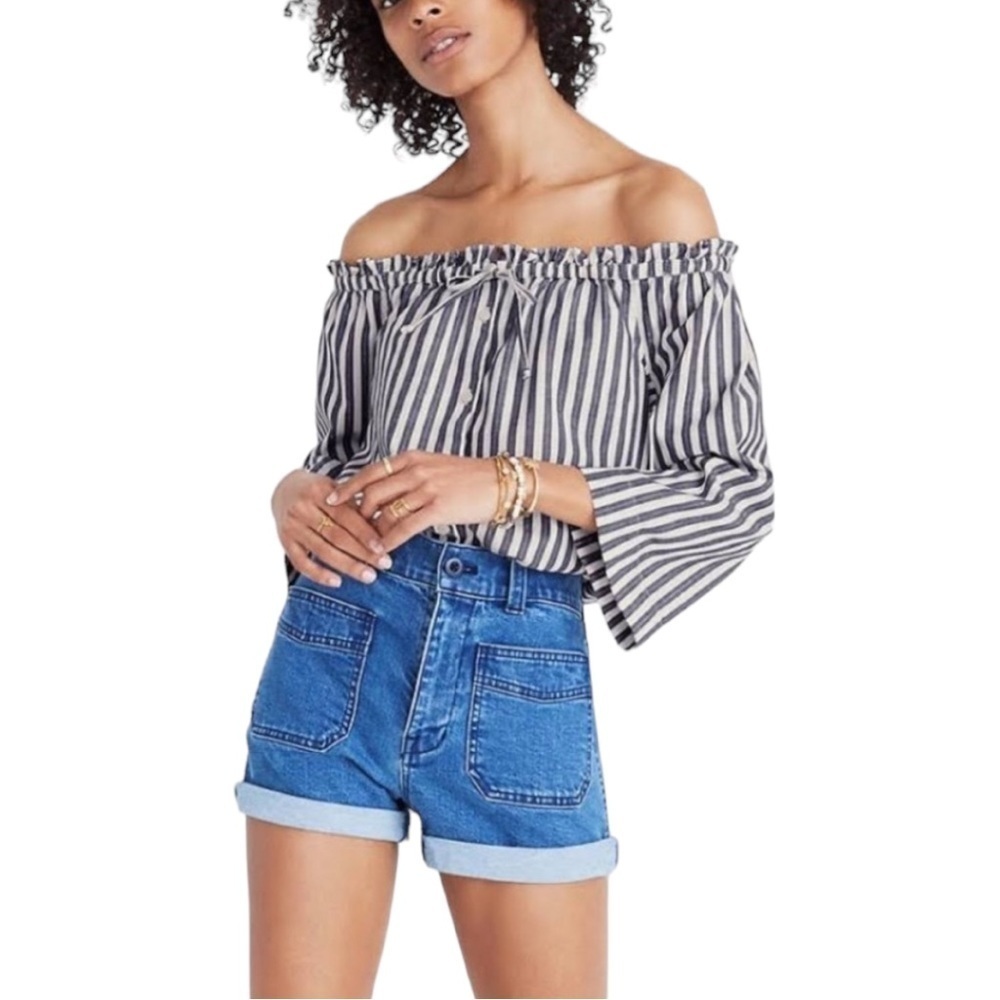 Madewell Cotton Striped Of The‎ Shoulders Top Size S